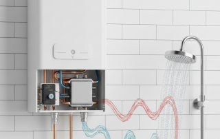 Flujo de agua caliente saliendo de un grifo, con la imagen sugiriendo un flujo inestable o intermitente, que representa el problema del agua caliente a tirones de la caldera.