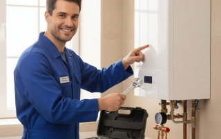 Técnico certificado con una caldera Saunier Duval en una vivienda de Cercedilla