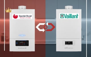 Comparativa de calderas premium Saunier Duval Thema Condens Mi y Vaillant ecoTEC plus Smart con corona de líder.